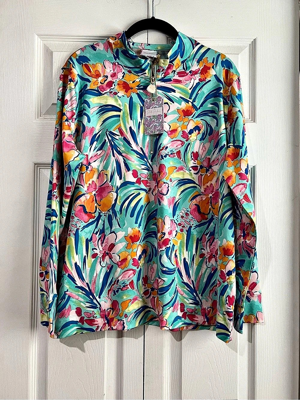 🌺🆕 NWT Stella Parker Collection UPF 50 Floral Jacket Blue & Pink XL